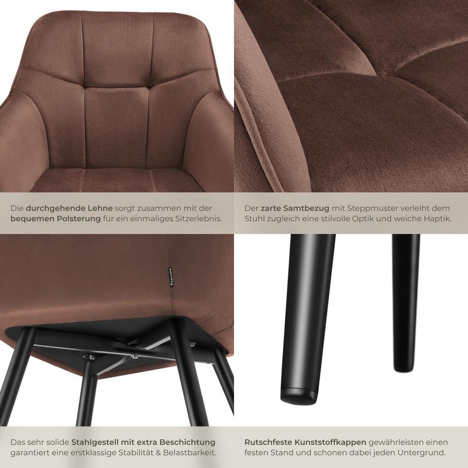 Tectake Chaise de salle à manger MARILYN rembourrée et en velours matelassé  