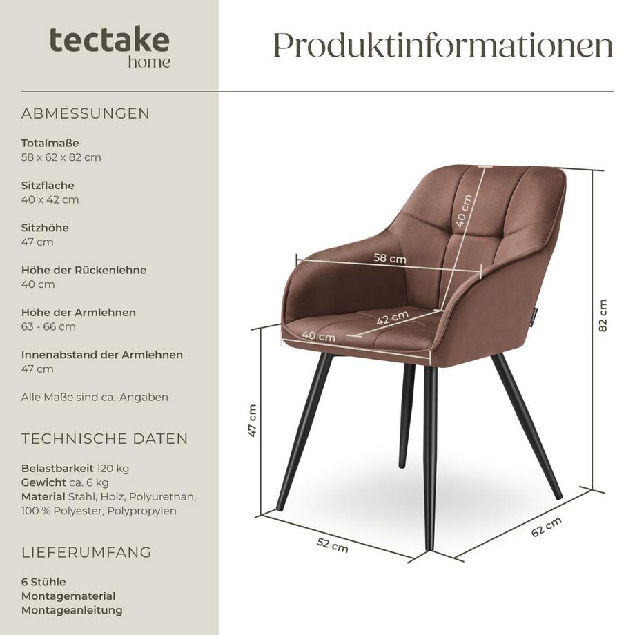 Tectake Chaise de salle à manger MARILYN rembourrée et en velours matelassé  