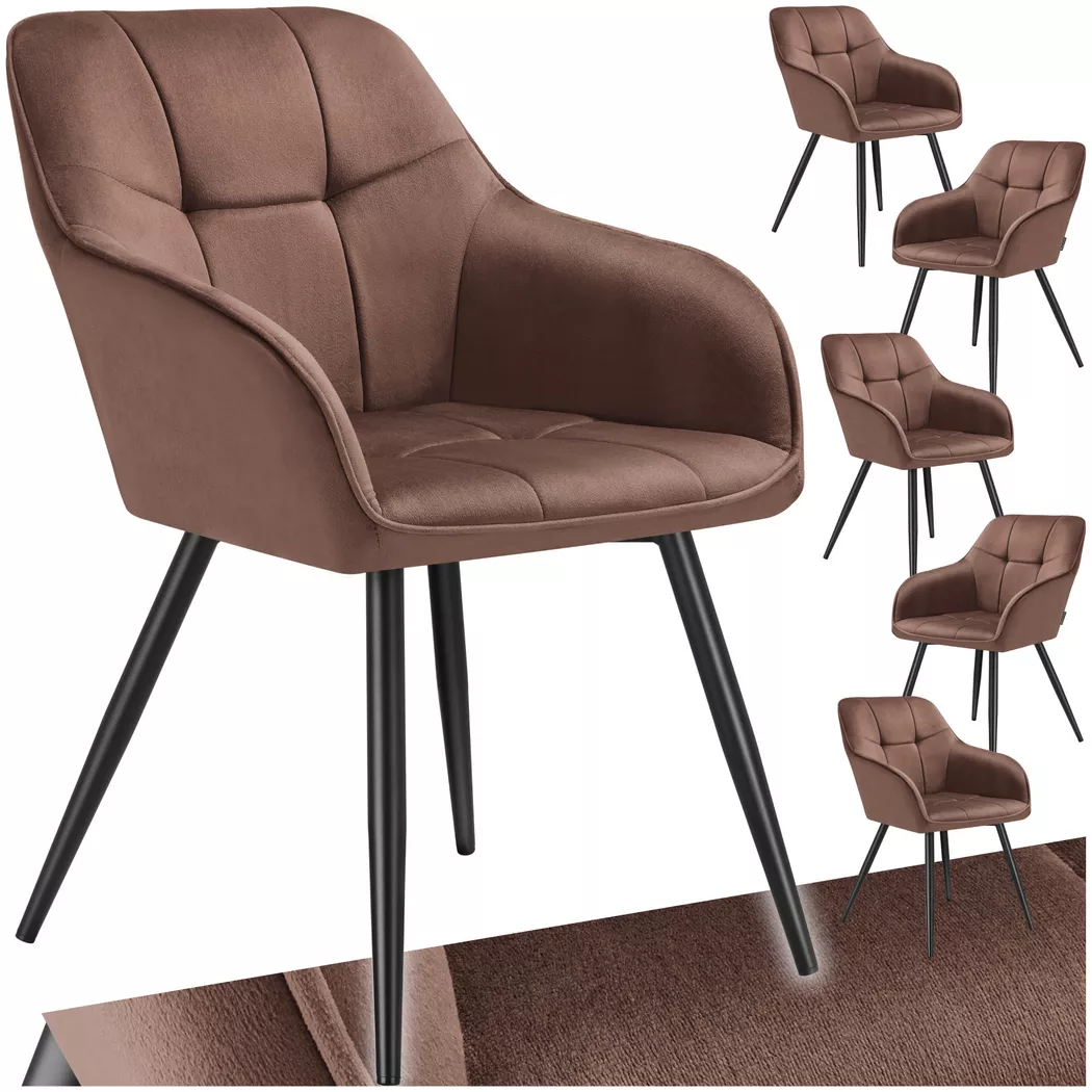 tectake® Esszimmerstuhl, gepolstert, in Samtoptik, gesteppt, schlanke Stahlbeine, 58 x 62 x 82 cm