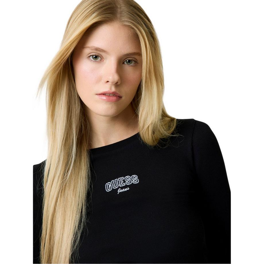 GUESS  Maglietta Aderente Ricamato Manica Lunga 