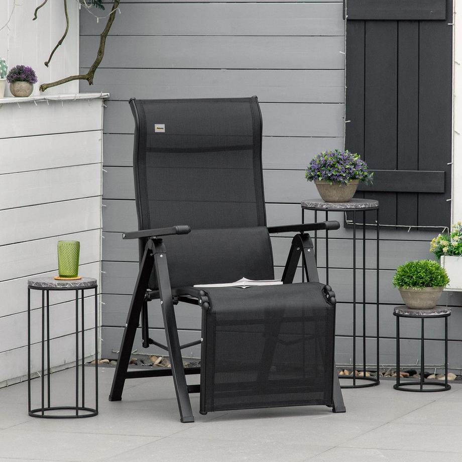 Northio Transat de soleil transat de jardin transat réglable en apesanteur 9 positions acier textilène noir 70x65x111 cm pour des heures de détente  