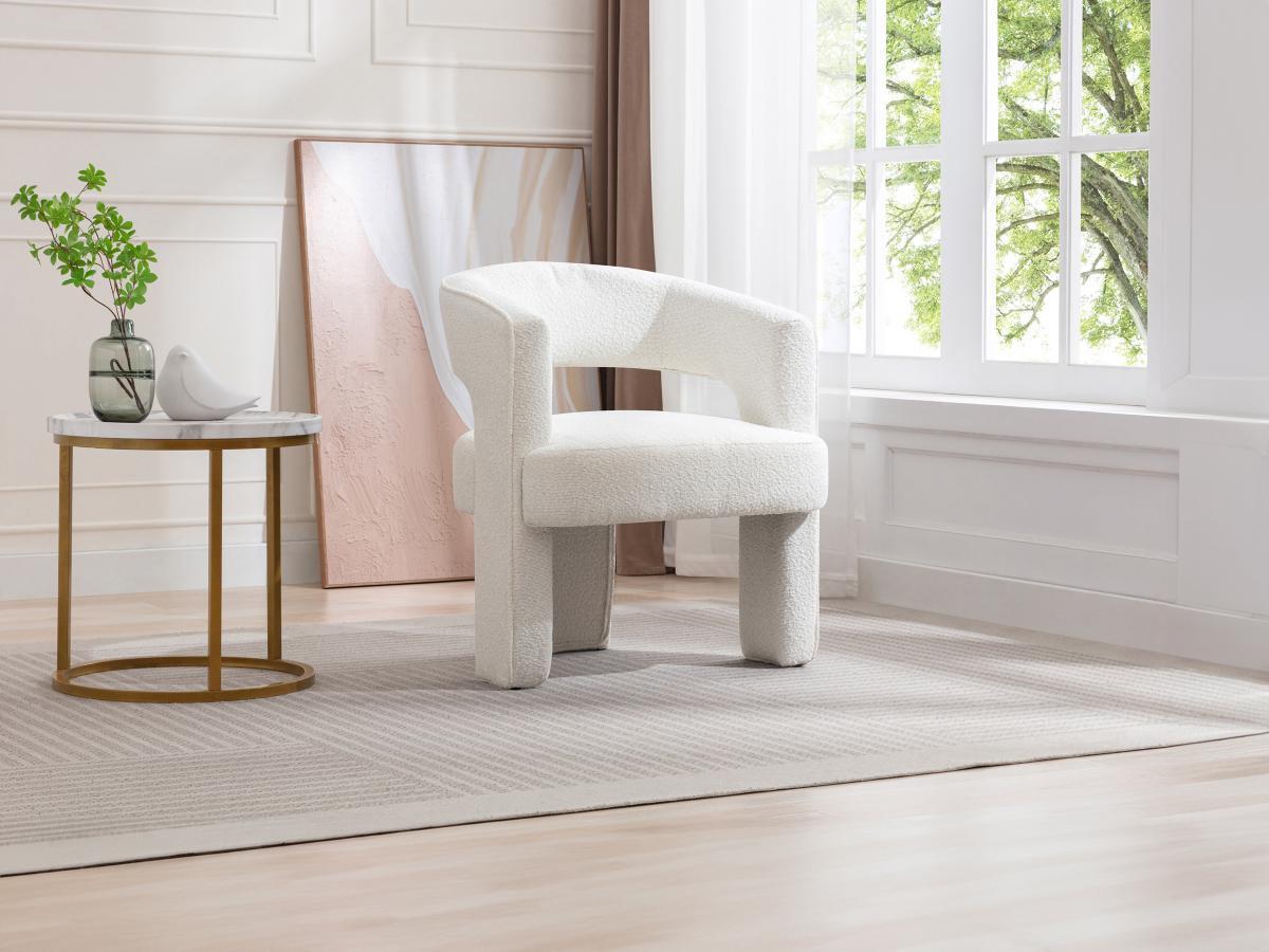 Vente-unique Fauteuil en tissu bouclette blanc FONTANOVA  