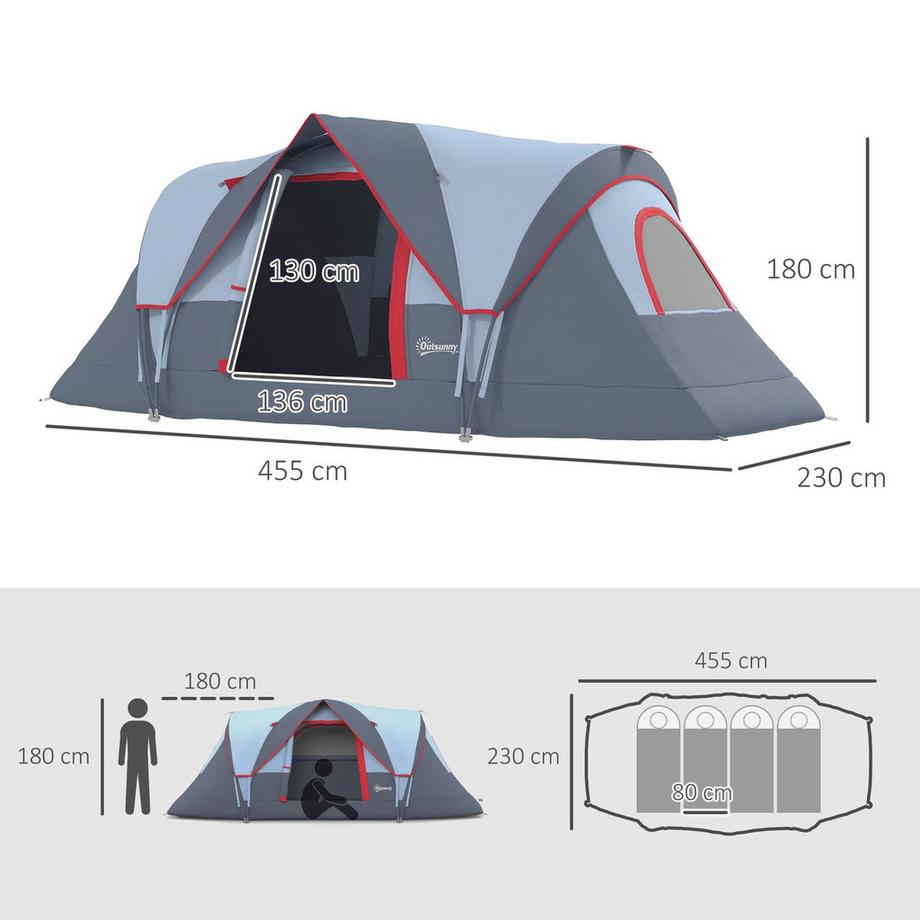 Northio  Zelt Für 5-6 Personen, Campingzelt Mit Heringen, Tunnelzelt, Kuppelzelt, Polyester, Grau, 4,55 X 2,3 X 1,8 M 