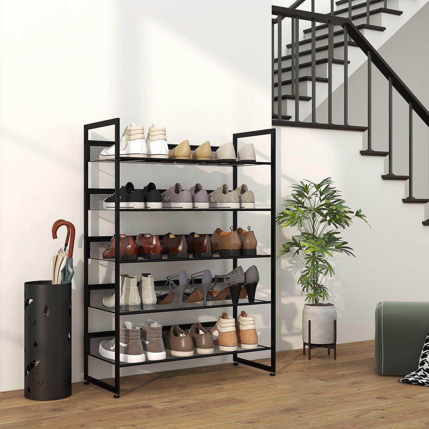 Northio Étagère À Chaussures, Étagère À Chaussures À 5 Niveaux, Étagère À Chaussures Pour Max. 15 Paires De Chaussures, Organisateur De Chaussures Avec Poignée Pour Entrée, Chambre À Coucher, Acier, 72 X 30 X 102 Cm, Noir.  