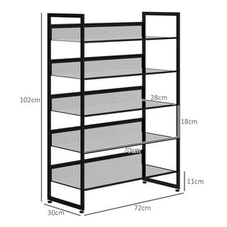 Northio Étagère À Chaussures, Étagère À Chaussures À 5 Niveaux, Étagère À Chaussures Pour Max. 15 Paires De Chaussures, Organisateur De Chaussures Avec Poignée Pour Entrée, Chambre À Coucher, Acier, 72 X 30 X 102 Cm, Noir.  