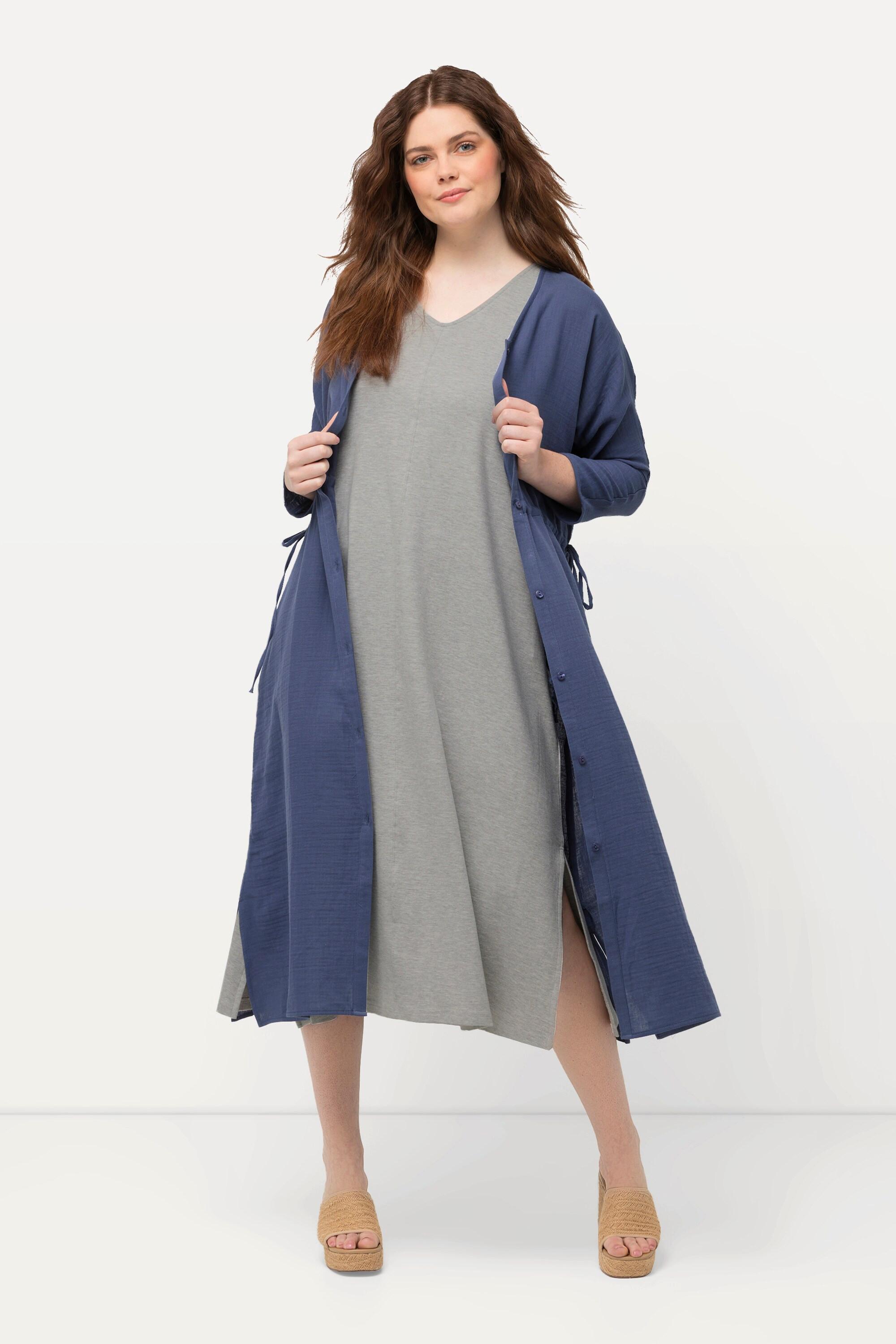 Ulla Popken Abito midi in jersey Scollo a V smanicato Cotone biologico  