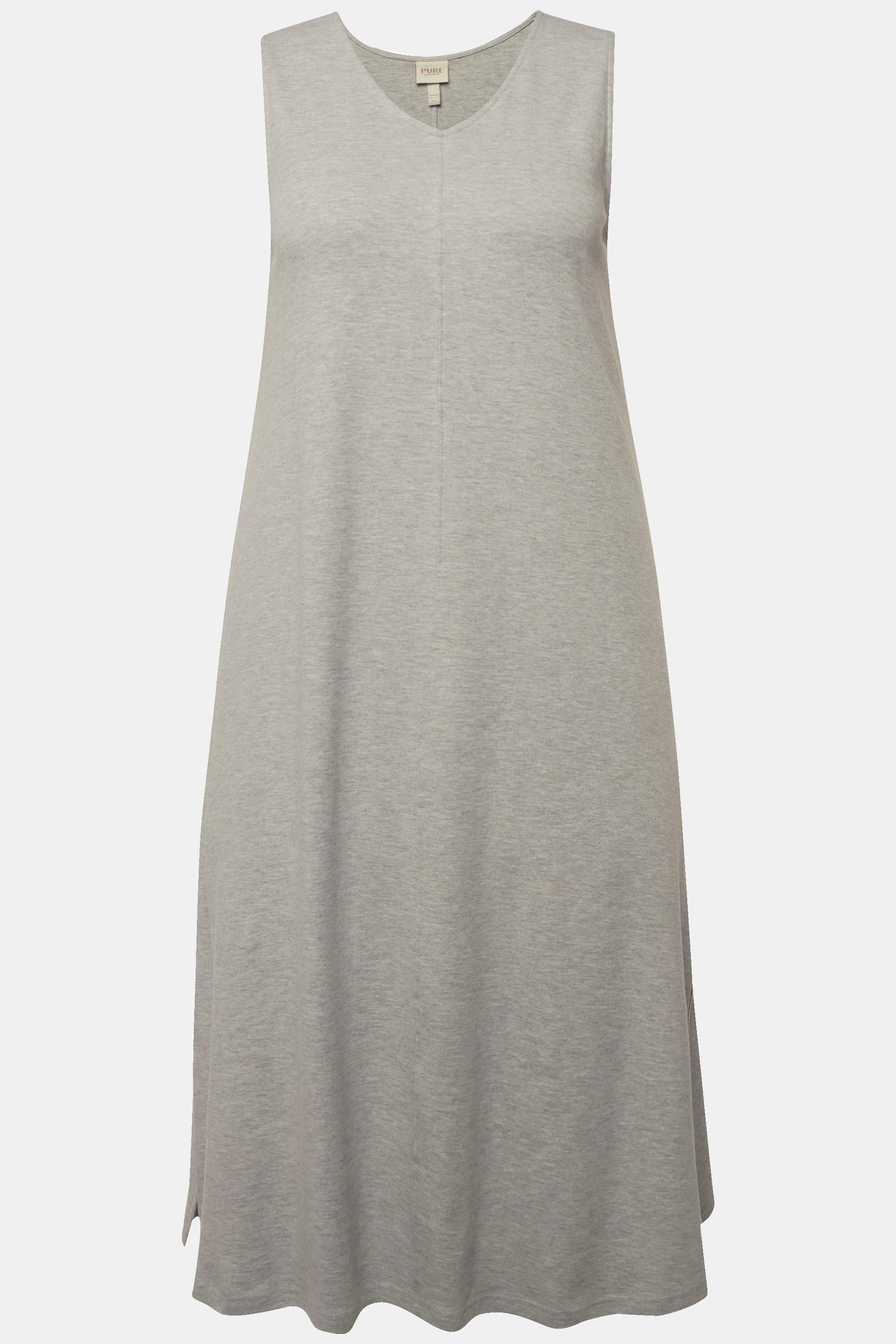 Ulla Popken Abito midi in jersey Scollo a V smanicato Cotone biologico  