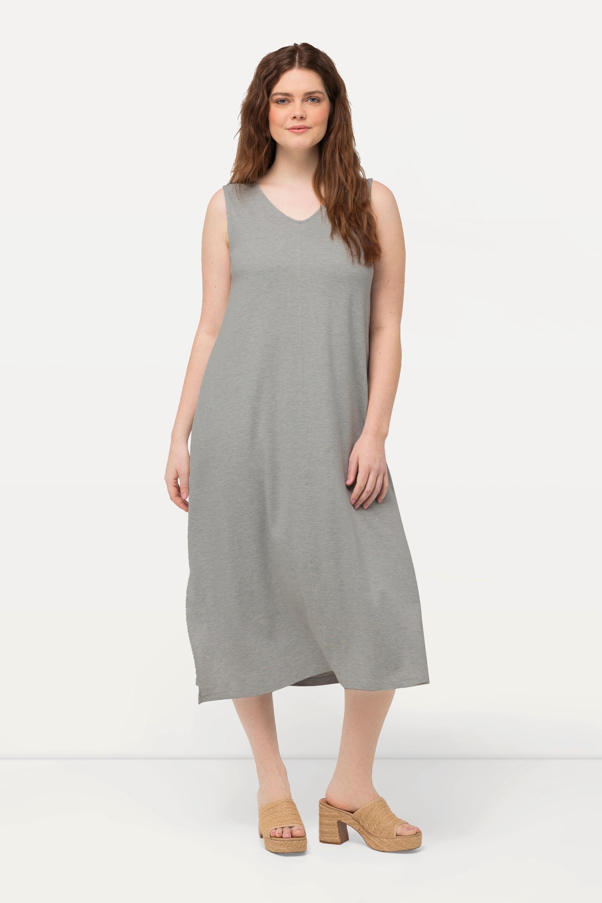 Ulla Popken  Robe midi en jersey de coton bio, sans manches. Décolleté en V 