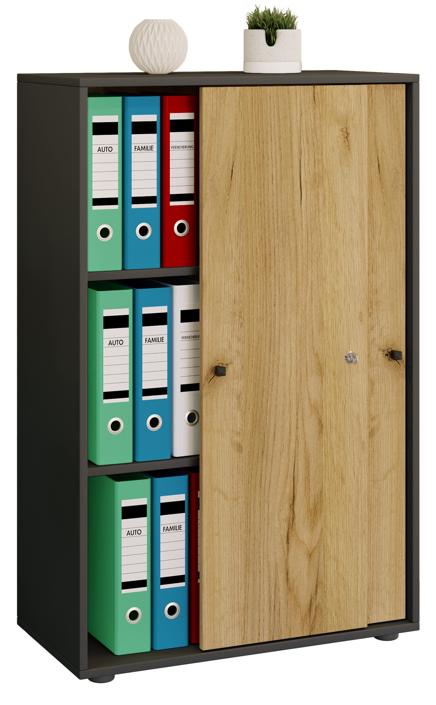 VCM Holz Büroschrank Ordner Aktenschrank Büromöbel Schrank Lona 3-fach Schiebetüren  