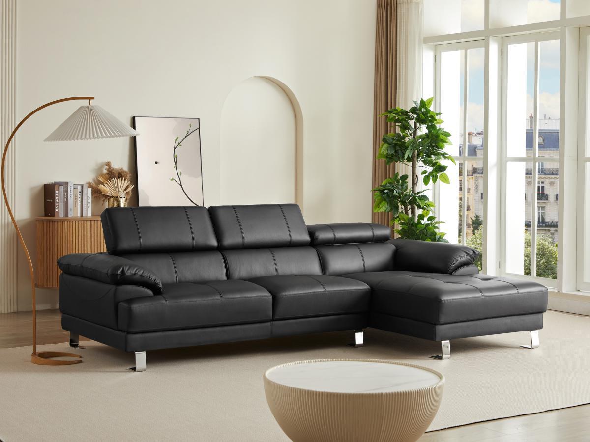 Vente-unique Ecksofa Leder - Ecke rechts - Schwarz - EXCELSIOR II  