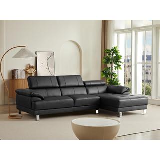 Vente-unique Ecksofa Leder - Ecke rechts - Schwarz - EXCELSIOR II  