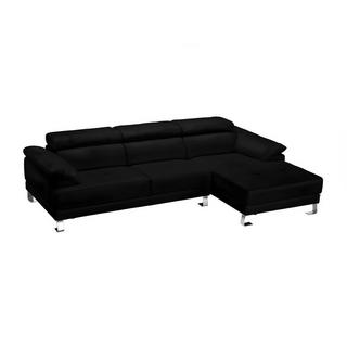 Vente-unique Ecksofa Leder - Ecke rechts - Schwarz - EXCELSIOR II  