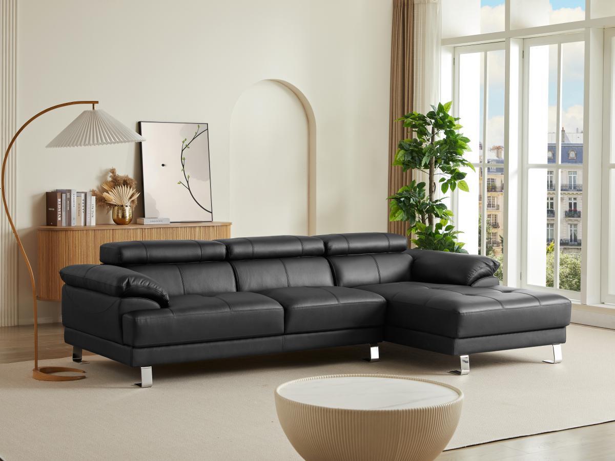 Vente-unique Ecksofa Leder - Ecke rechts - Schwarz - EXCELSIOR II  