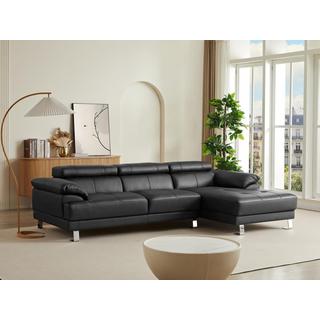 Vente-unique Ecksofa Leder - Ecke rechts - Schwarz - EXCELSIOR II  