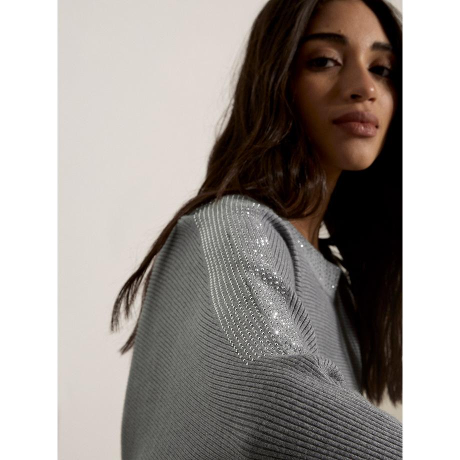 APRICOT Maglione a coste con applicazioni di strass  