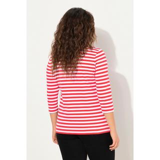 Ulla Popken  T-shirt rayé. Manches 3/4 et col rond. Jersey bord-côte. 