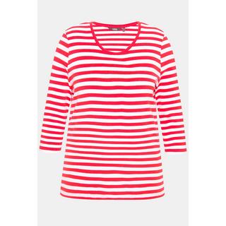 Ulla Popken  T-shirt rayé. Manches 3/4 et col rond. Jersey bord-côte. 