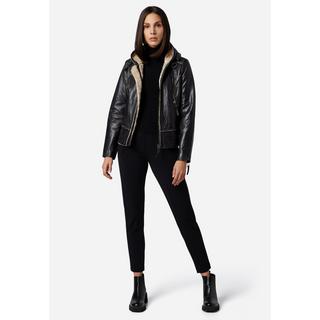 RICANO  Veste en cuir  Jule, style biker avec doublure en fourrure et capuche 