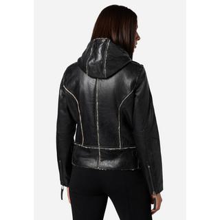 RICANO  Lederjacke Jule, Bikerstil mit Fellfütterung und Kapuze 