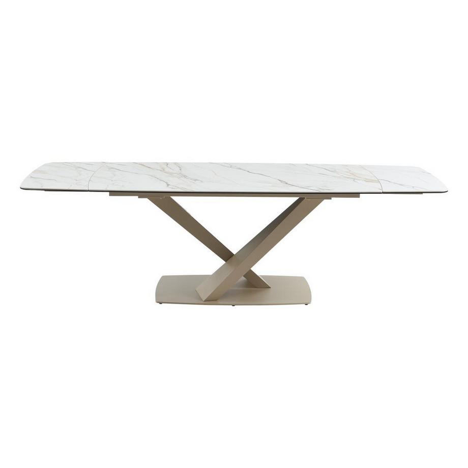Maison Céphy Table à manger extensible 6 à 10 personnes en verre trempé, céramique et métal - Effet marbre blanc et beige  - MALATA de Maison Céphy  
