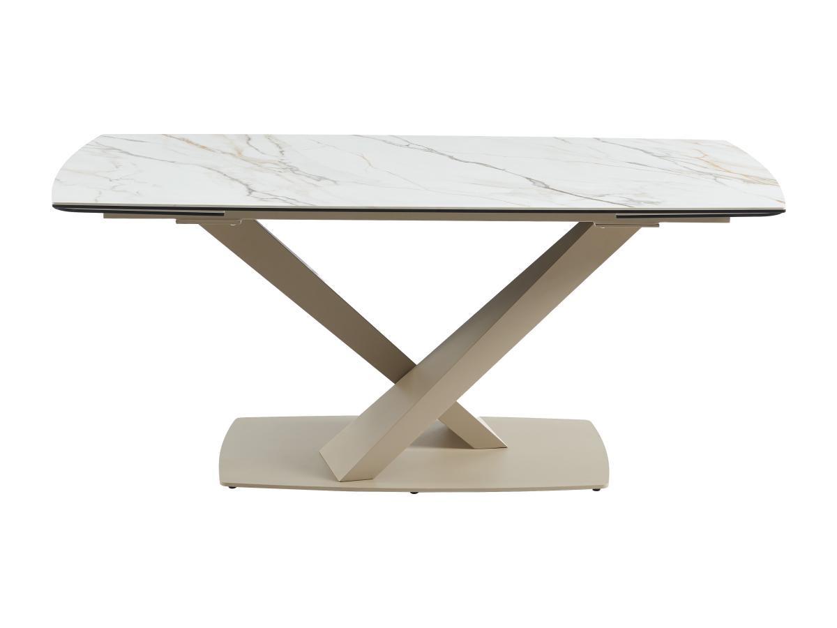 PASCAL MORABITO Table à manger extensible 6 à 10 couverts en verre trempé, céramique et métal - Effet marbre blanc et beige - MALATA de Pascal MORABITO  
