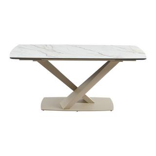 PASCAL MORABITO Table à manger extensible 6 à 10 couverts en verre trempé, céramique et métal - Effet marbre blanc et beige - MALATA de Pascal MORABITO  