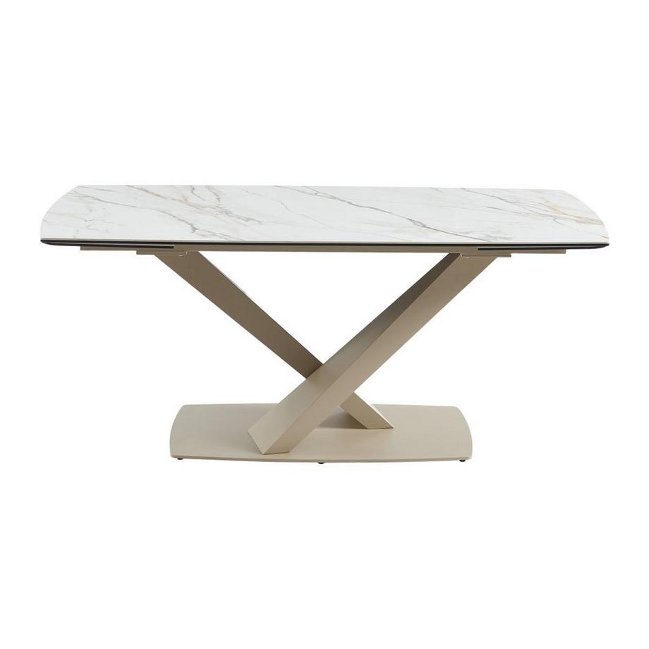 Maison Céphy Table à manger extensible 6 à 10 personnes en verre trempé, céramique et métal - Effet marbre blanc et beige  - MALATA de Maison Céphy  
