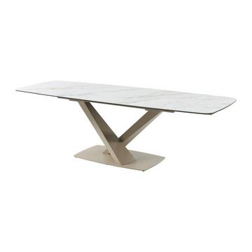 Tavolo da pranzo allungabile da 6 a 10 coperti in Ceramica e Metallo Effetto marmo Bianco e Beige - MALENA di Pascal MORABITO