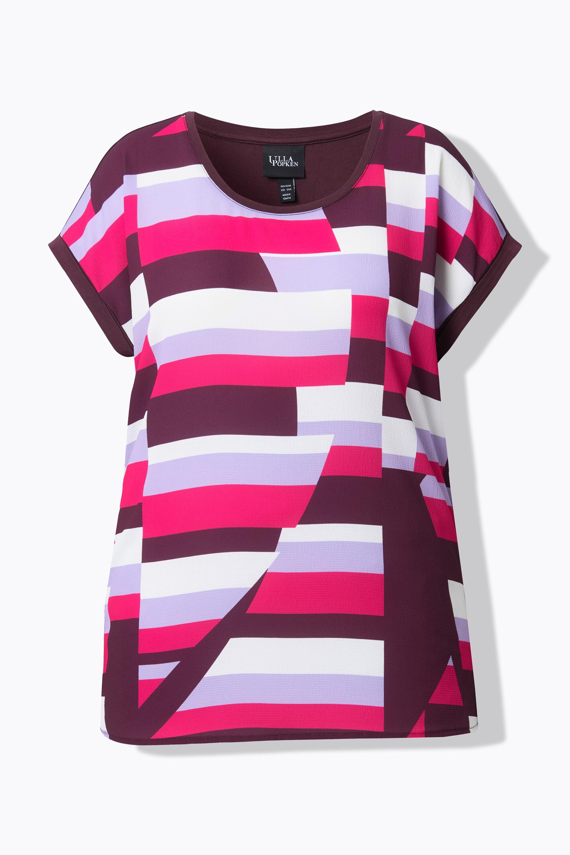 Ulla Popken Oversized Grafischer Druck Rundhals Halbarm T-Shirt  