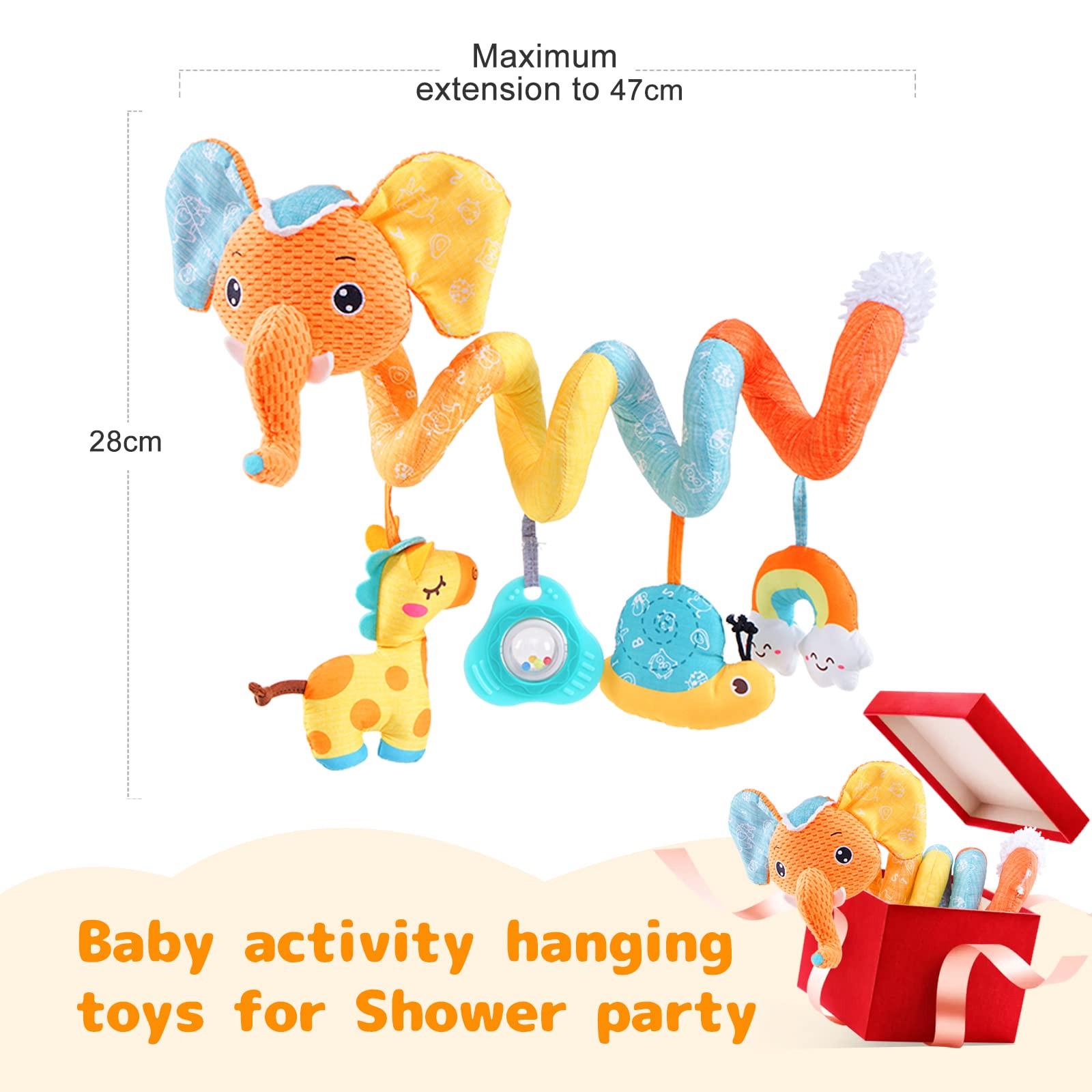 Activity-board  Jouet pour siège auto, spirale pour bébé, peluche, à suspendre, pour landau, barreau, poussette, berceau, avec boîte à musique, BB squeaker et hochets. 