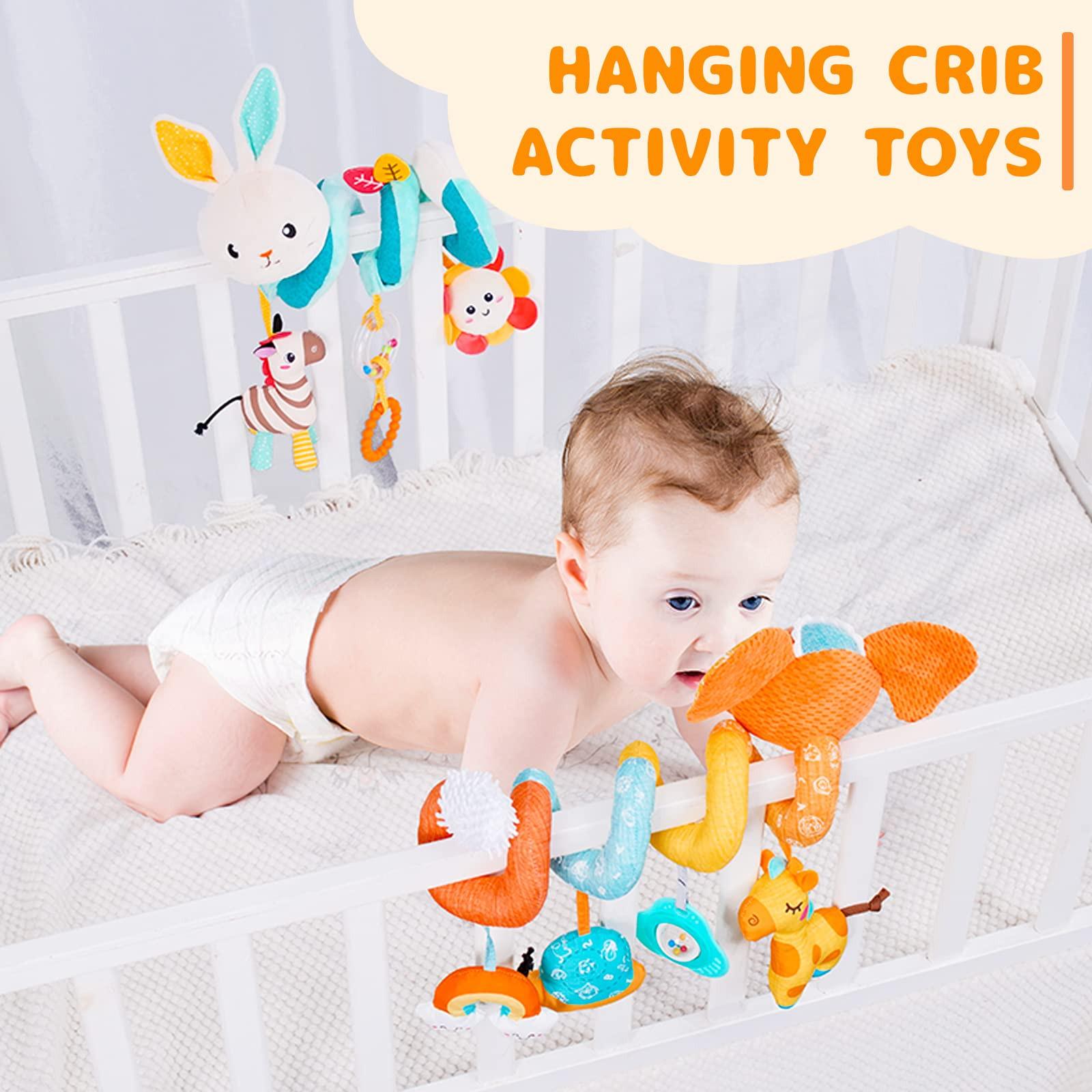 Activity-board  Jouet pour siège auto, spirale pour bébé, peluche, à suspendre, pour landau, barreau, poussette, berceau, avec boîte à musique, BB squeaker et hochets. 