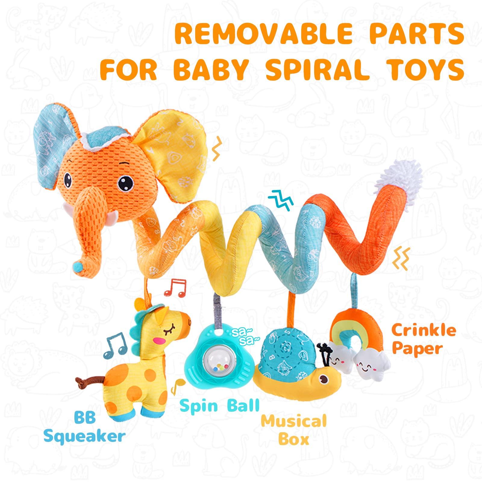 Activity-board  Jouet pour siège auto, spirale pour bébé, peluche, à suspendre, pour landau, barreau, poussette, berceau, avec boîte à musique, BB squeaker et hochets. 