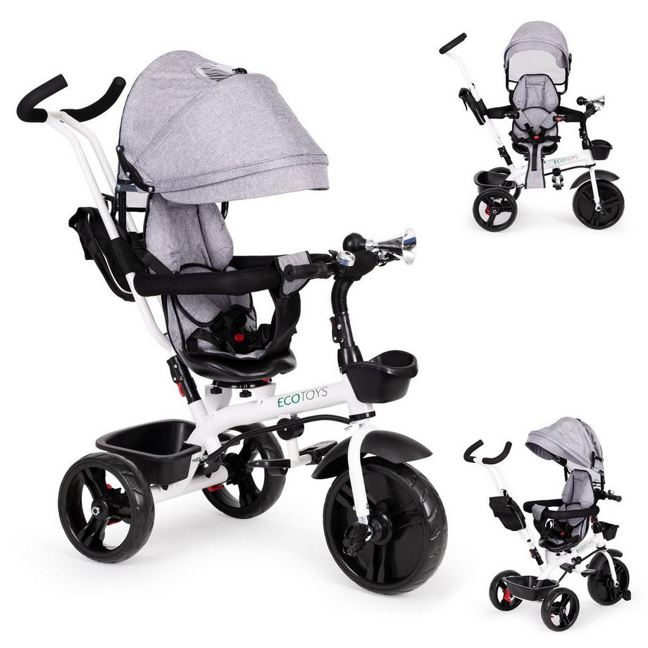 Tricycle rotatif avec capote 360° Gris