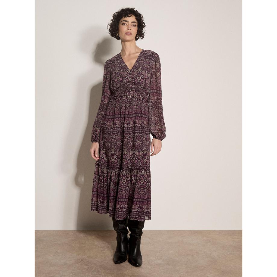 Midi-Kleid aus Chiffon mit Rüschen und Blumenmuster