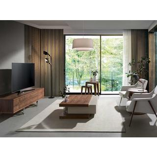 ANGEL CERDA Dreieckiger Ecktisch aus gehärtetem Glas und Nussbaum  