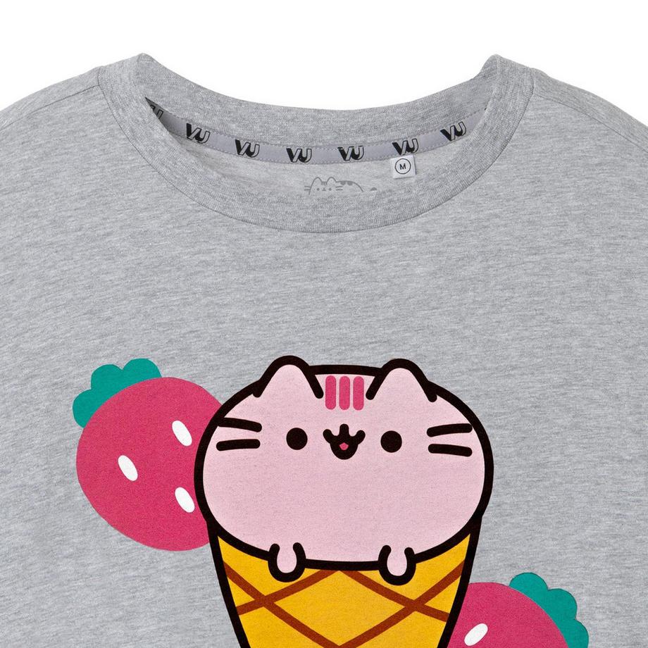 PUSHEEN T-shirt Manches Courtes Imprimé Chat Glace Fraise  