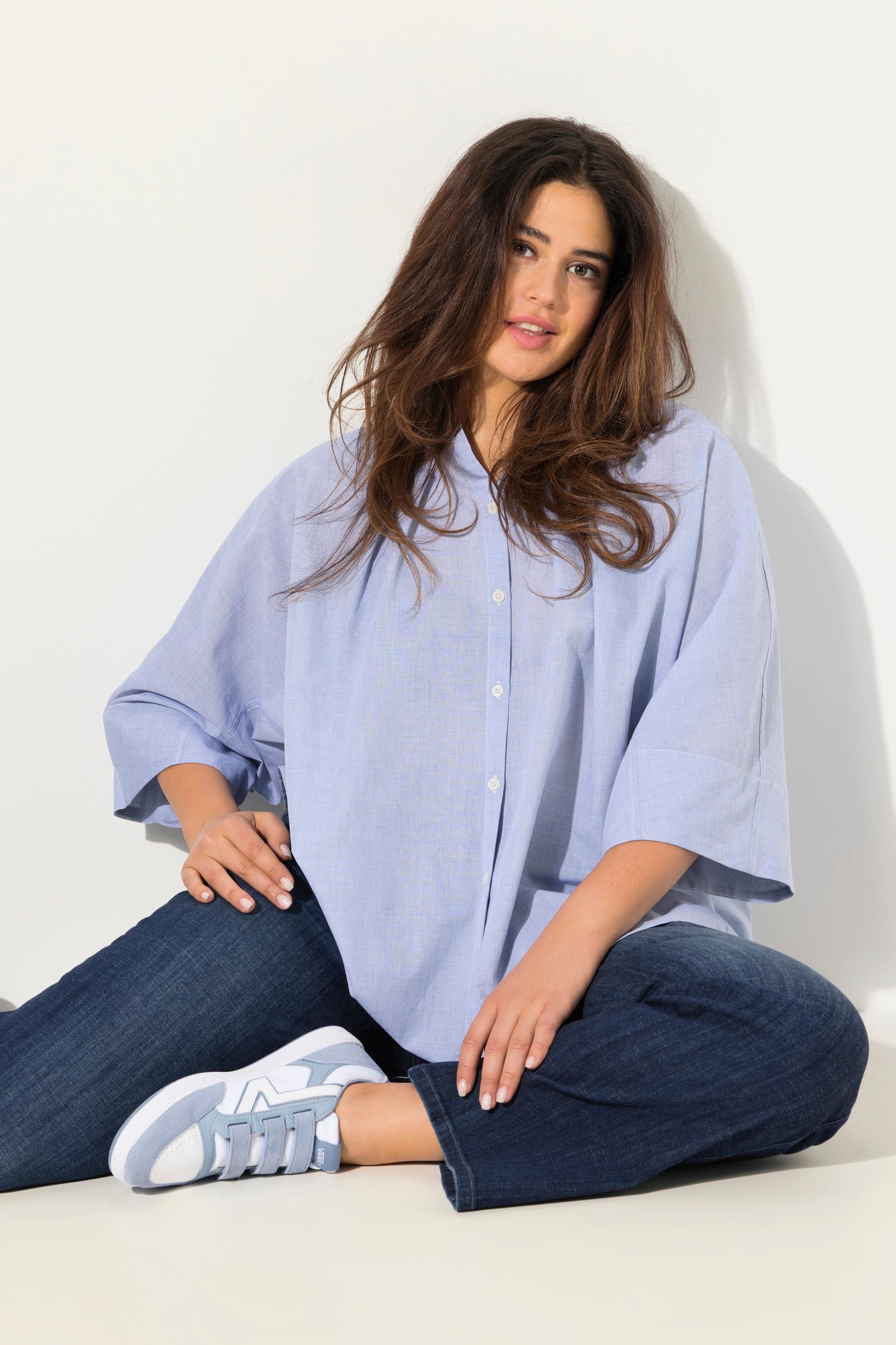 Ulla Popken Blusa Oversize Pieghe Decorative Scollo a V Maniche a Pipistrello  