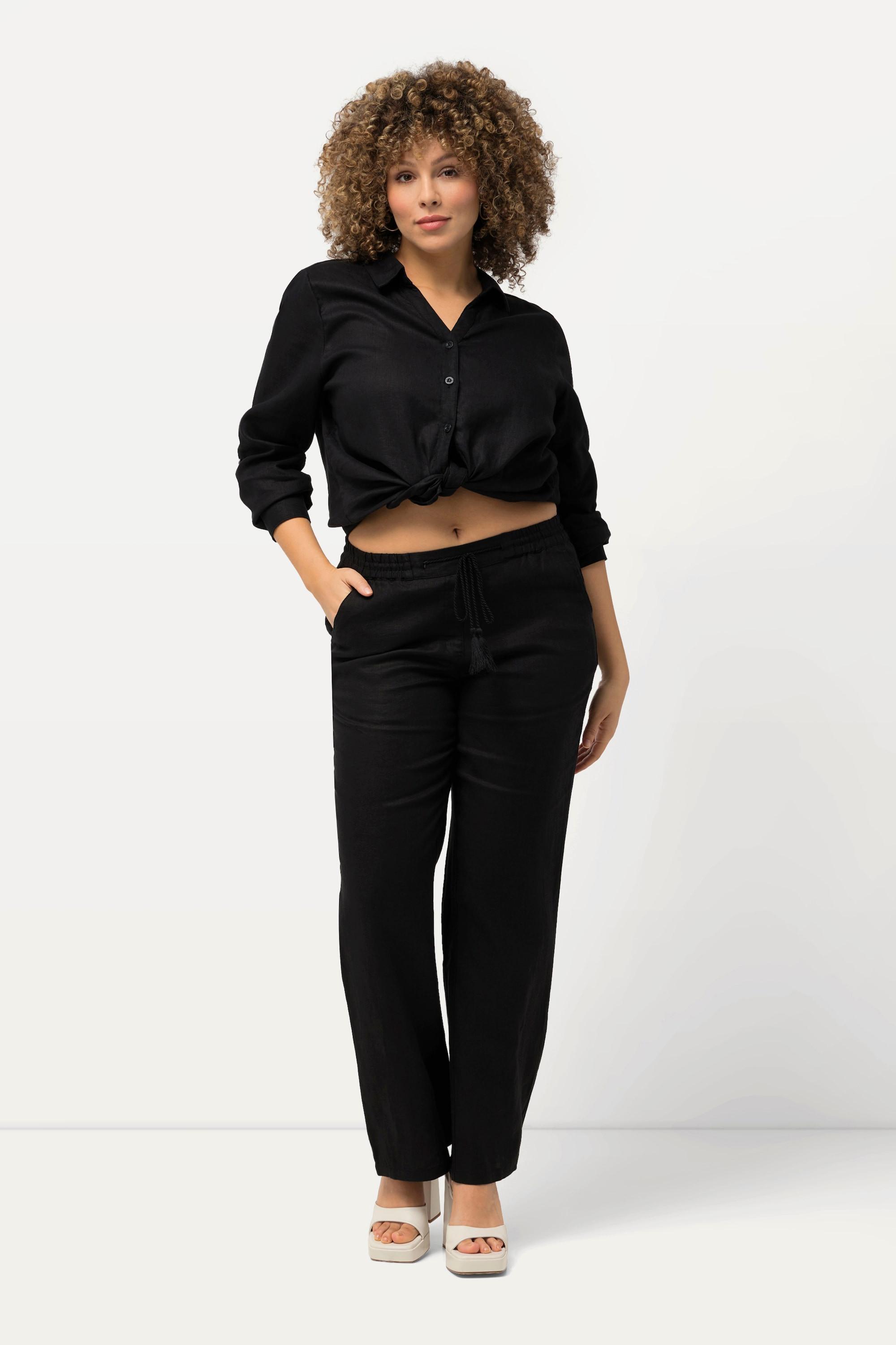 Ulla Popken Pantalon Lin Mary Taille Élastique Jambe Large Droite  
