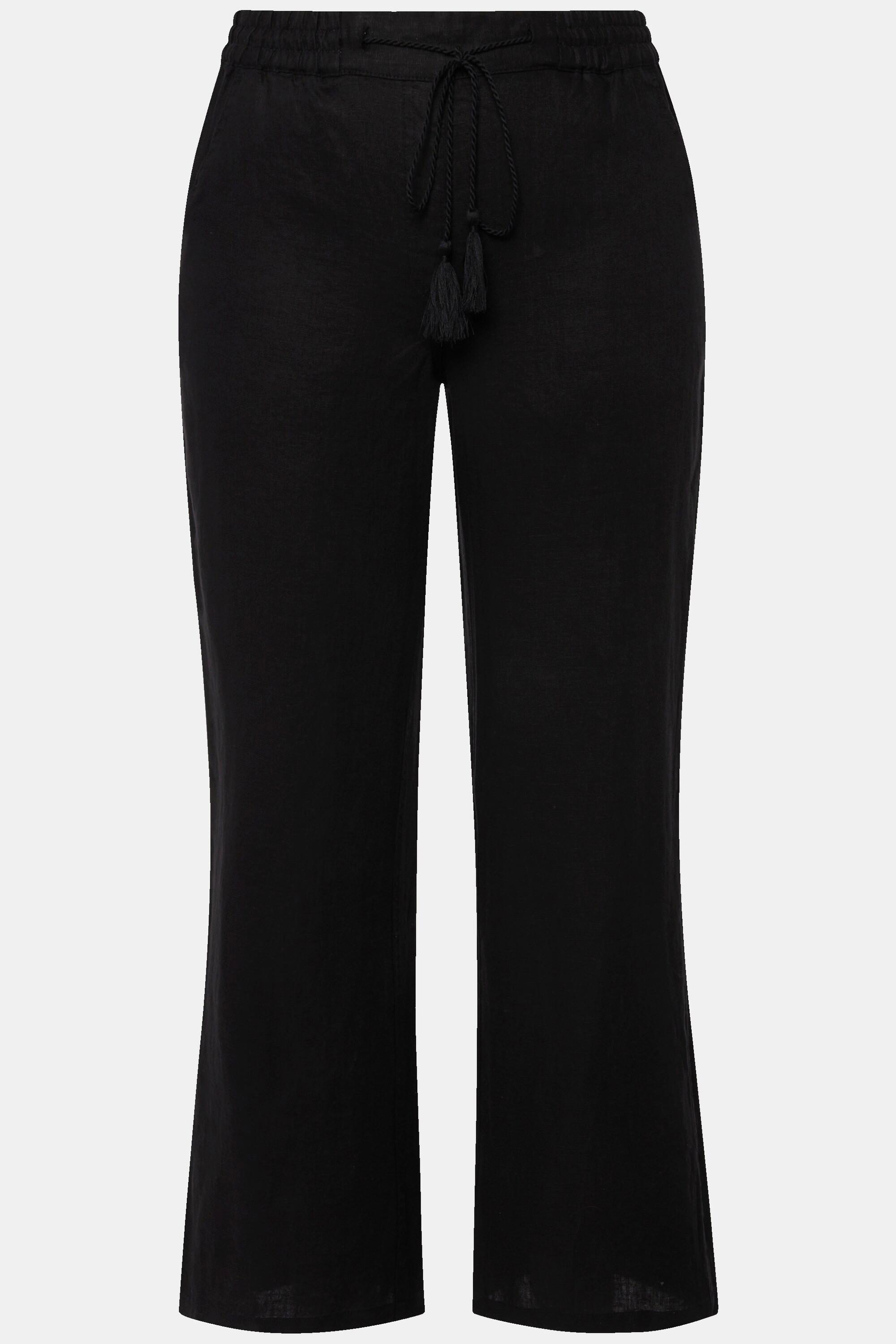 Ulla Popken Pantalon Lin Mary Taille Élastique Jambe Large Droite  