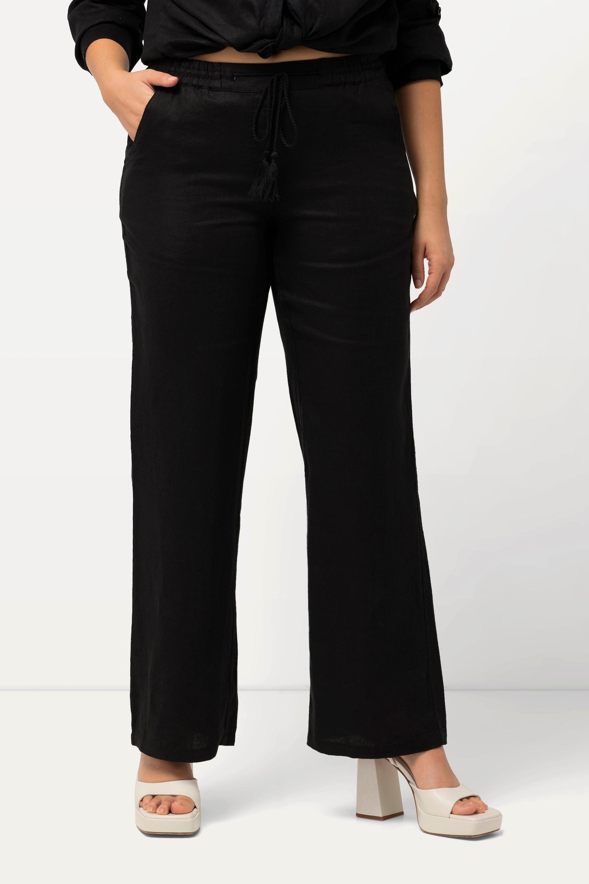 Ulla Popken Pantalon Lin Mary Taille Élastique Jambe Large Droite  