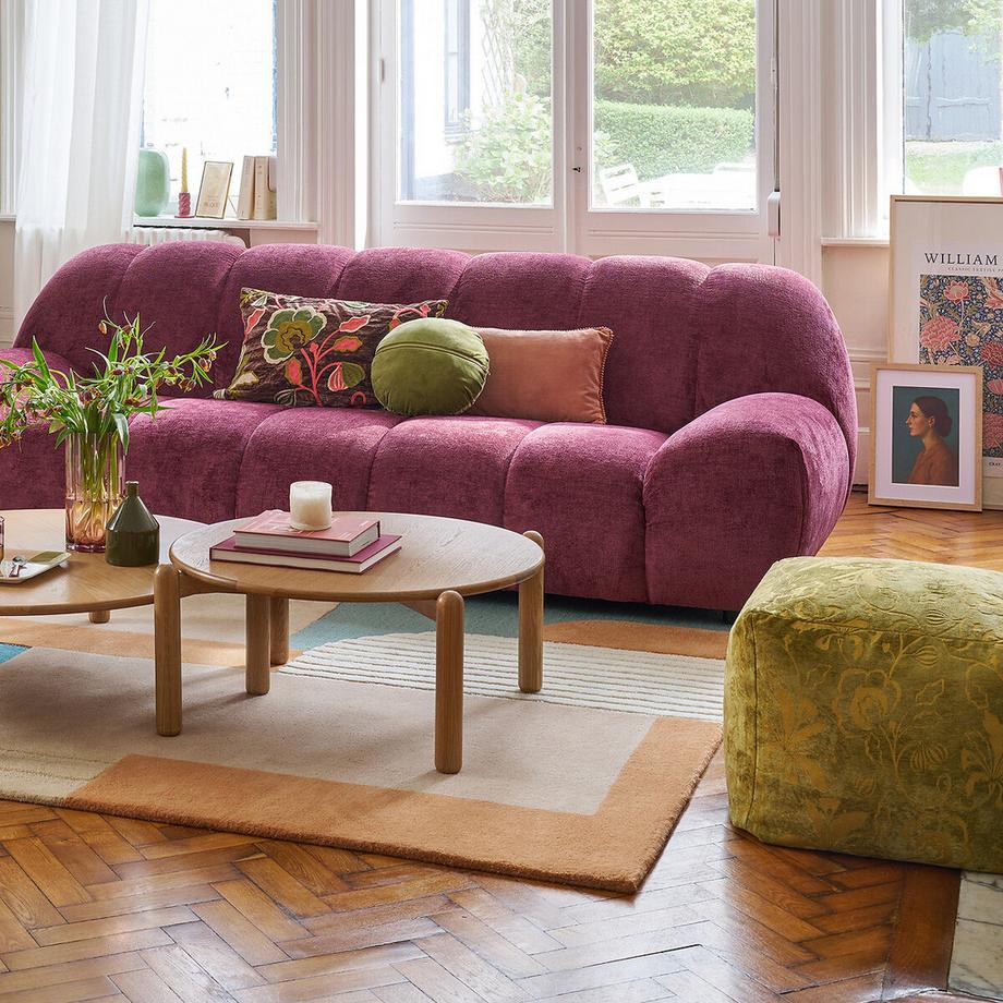 La Redoute Intérieurs Pouf velours motif jacquard fleuri  