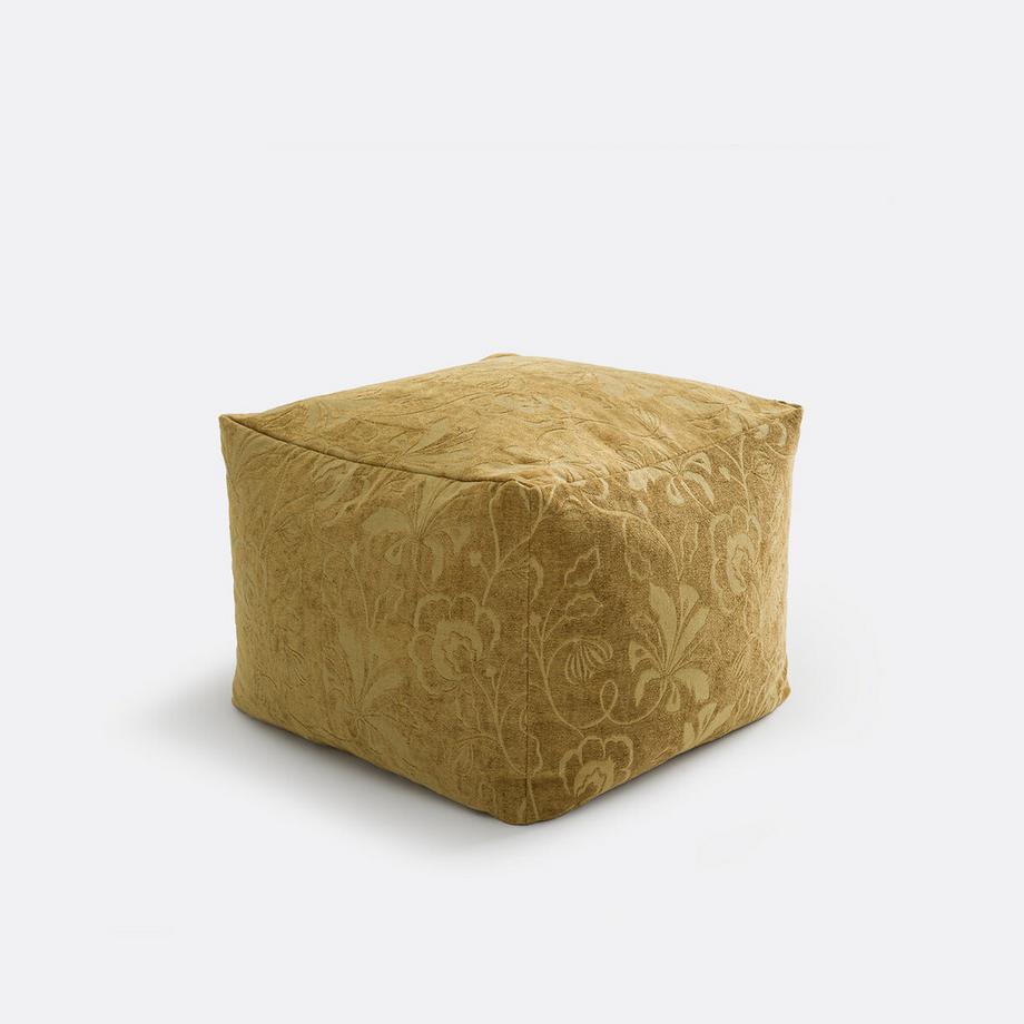 Pouf velours motif jacquard fleuri