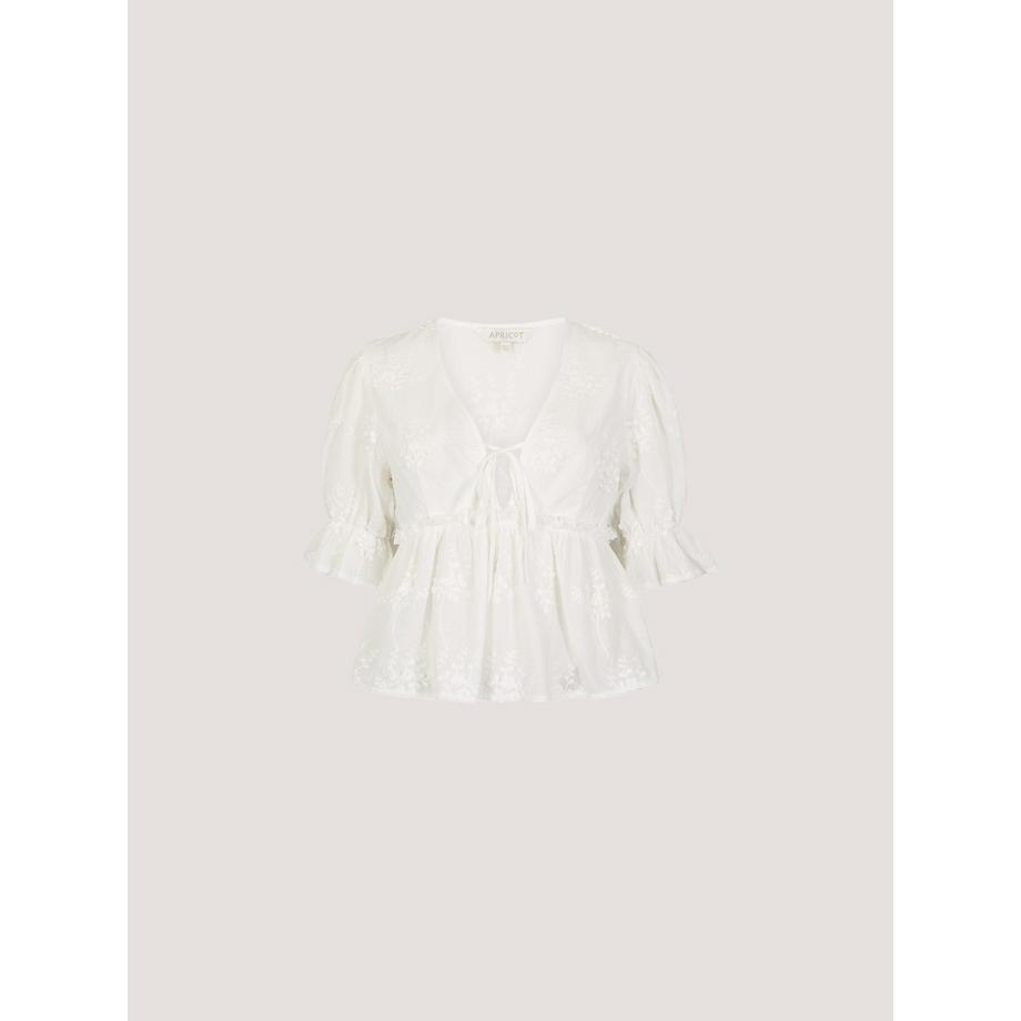 APRICOT  Kurz geschnittene Baumwollbluse mit Blumenstickerei 