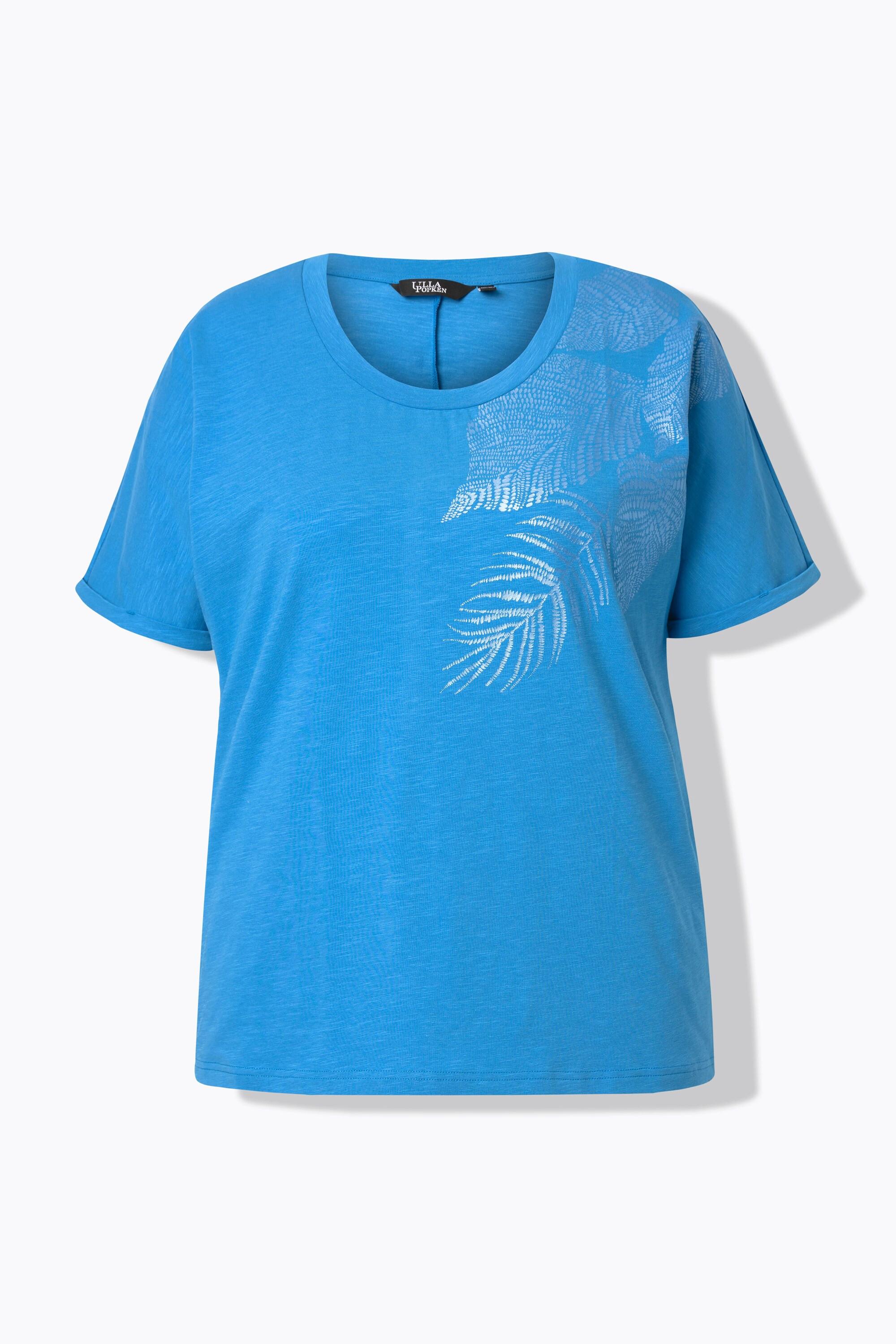 Ulla Popken Oversized Blätter Print Rundhals Halbarm T-Shirt  