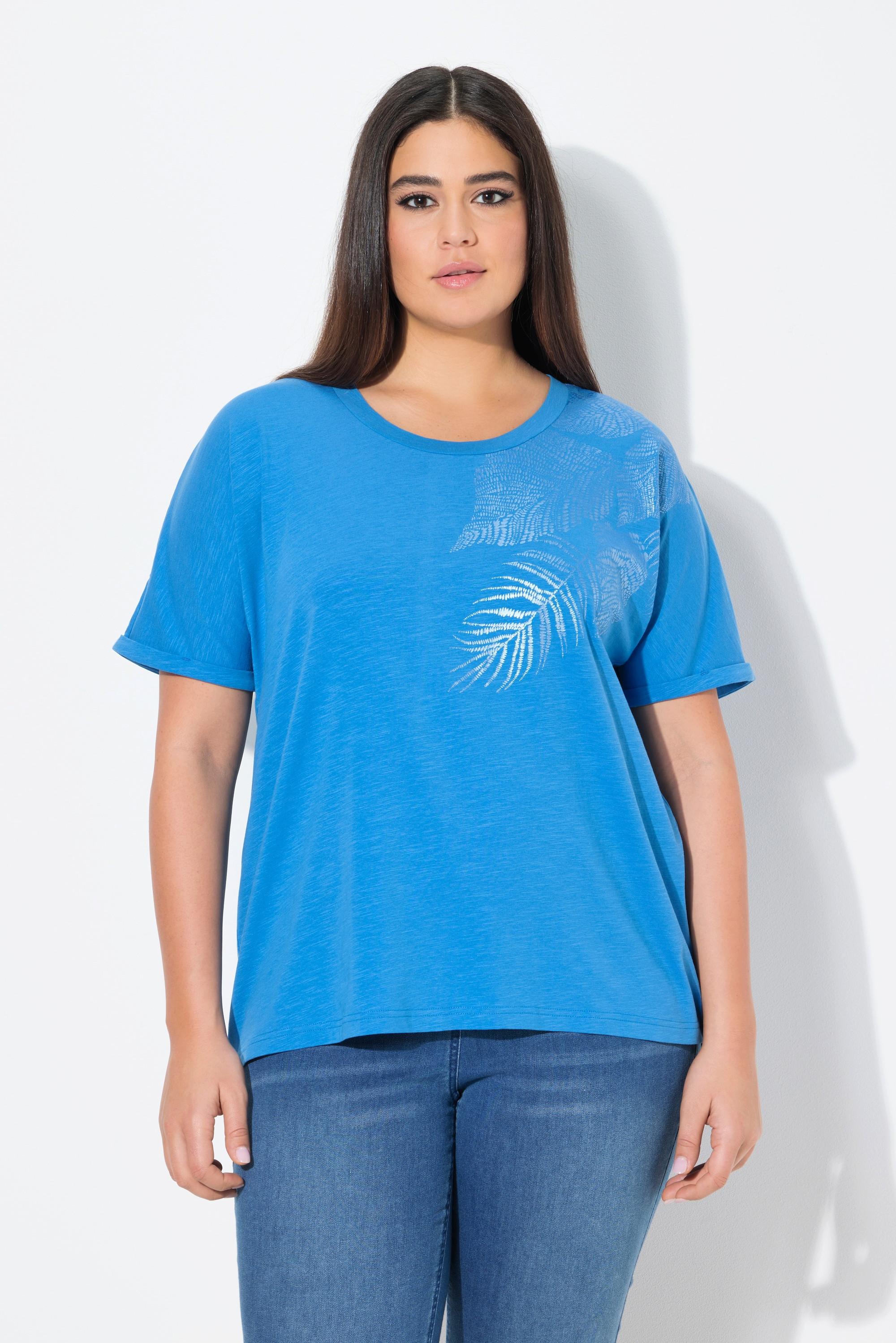 Ulla Popken Oversized Blätter Print Rundhals Halbarm T-Shirt  