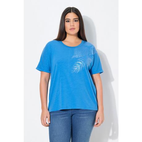 Ulla Popken Oversized Blätter Print Rundhals Halbarm T-Shirt  