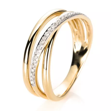 MUAU Schmuck  Ring 585/14K Weissgold/Gelbgold Diamant 0.1ct. 