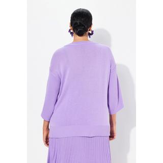 Ulla Popken  Maglione dal taglio oversize con lana, scollo a girocollo e maniche a 3/4 a costine 