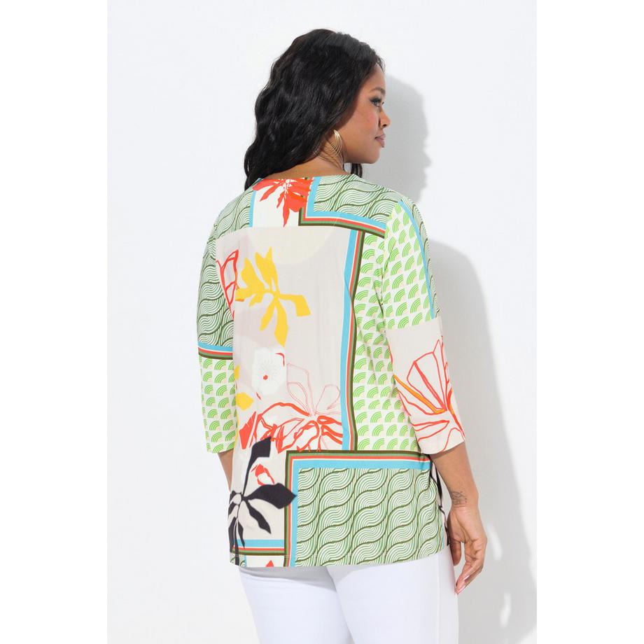 Ulla Popken Slinky Patchdruck A-Linie 3/4 Arm Shirt  