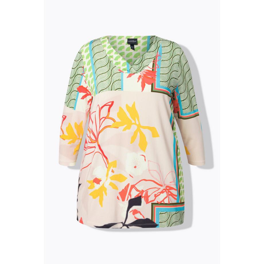 Ulla Popken Slinky Patchdruck A-Linie 3/4 Arm Shirt  